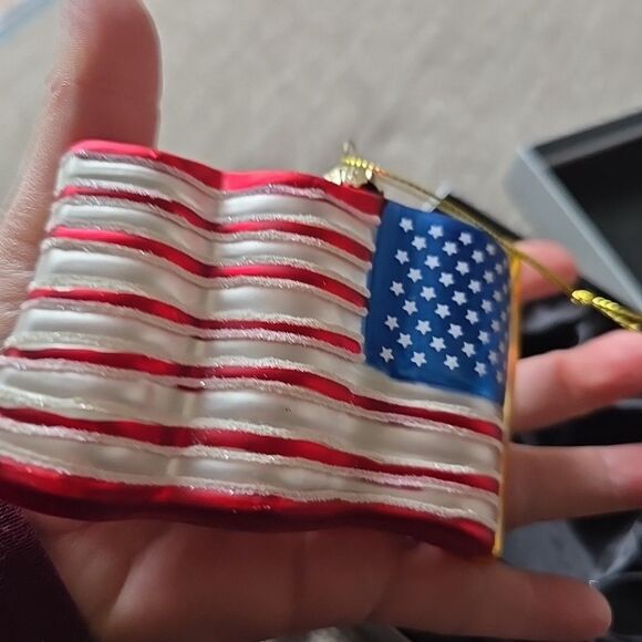 Valerie Parr Hill Glass Ornament American Flag Patriotic Christmas USA July 4th - Picture 4 of 8